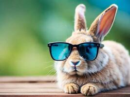AI generated Cool bunny in glasses with selective focus and copy space photo