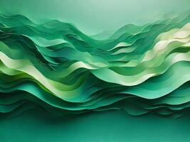 AI generated Gradient green paper wave background photo