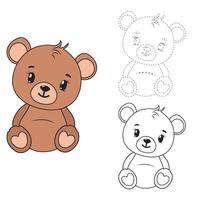 teddy bear coloring page and trace. Trace and color the animal. A training sheet for preschool children. Educational tasks for kids. Bear Coloring Book vector