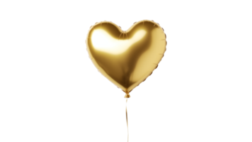 ai generado dorado globo en corazón forma cortar afuera. oro aire globo en corazón en transparente antecedentes png