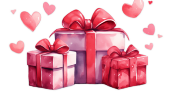 AI generated Gift box in watercolor style. Cartoon present box with heart in watercolor png