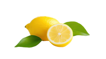 AI generated Lemon on transparent background. Yellow lemon with green leaf in png