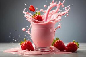 AI generated Strawberry Milkshake with Splash photo