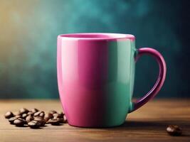 AI generated Coffee mug mockup in trendy color. Background with selective focus and copy space photo