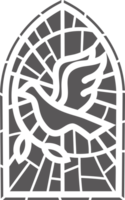 Iglesia vaso ventana. manchado mosaico católico marco con religioso símbolo paloma pájaro. contorno ilustración png