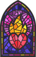 Church glass window. Stained mosaic catholic frame with religious symbol burning heart png