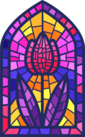 Church glass window. Stained mosaic catholic frame with religious symbol tulip flower. Color illustration png