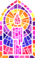 Chiesa bicchiere finestra. macchiato mosaico cattolico telaio con religioso simbolo. colore candela illustrazione png