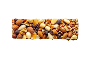 AI generated A granola bar with a mix of oats, nuts, and dried fruits isolated on transparent background, png