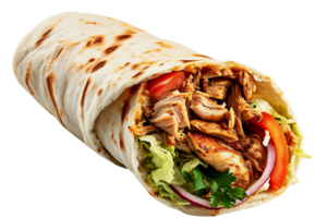 ai generado pollo shawarma envolver aislado en transparente antecedentes png