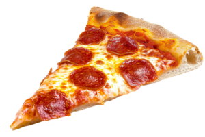 AI generated A single slice of pepperoni pizza with melted cheese and pepperoni on top isolated on transparent background, png
