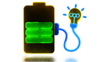 Looping neon glow effect Idea light bulb charging battery icon png