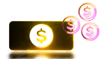 Looping neon glow effect Financial banknotes and coins icons png