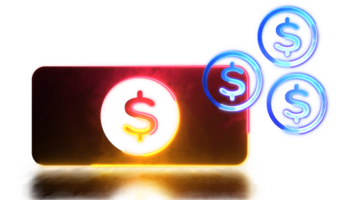 looping neon gloed effect financieel bankbiljetten en munten pictogrammen png