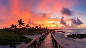 ai generado panorámico ver de un puente peatonal líder a smathers playa, bañado en el Mañana ligero. ai generado. foto