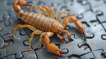 AI generated scorpion enjoying a jigsaw puzzle, Ai Generated. photo