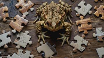 AI generated toad immersed in a jigsaw puzzle, Ai Generated. photo