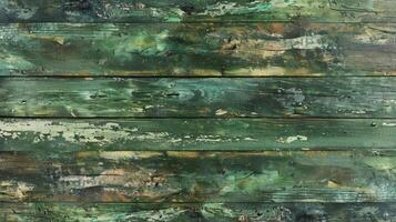 AI generated Weathered green washed old wood background with rustic charm. Ai Generated photo