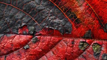 AI generated Close-up of an autumn leaf's intricate texture, showcasing vibrant hues. Ai Generated photo