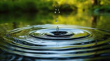 ai generado amable agua ondas crear un fascinante danza en el estanque superficie. serenidad en movimiento. ai generado foto