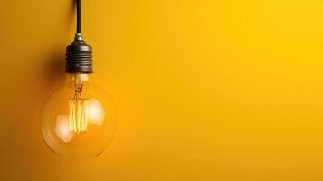 AI generated Vintage and fashionable Edison lamp showcased against a bright yellow background, Ai Generated. photo