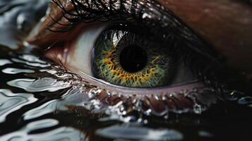 AI generated Mysterious eye peers from dark waters, captivating curiosity, Ai Generated. photo