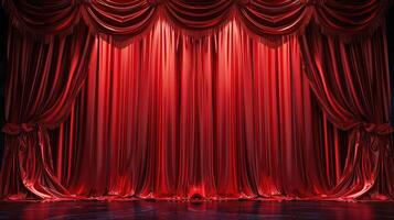 AI generated A red stage curtain gracefully drapes, promising anticipation and the allure of the performance, Ai Generated. photo