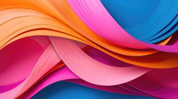 AI generated multicolored paper strips scattered on a vibrant pink backdrop. Eye-catching display. Ai Generated. photo