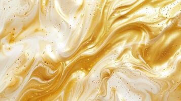 AI generated Elegant wallpaper featuring mesmerizing waves of gold and white liquid. Luxurious, Ai Generated. photo