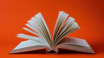 AI generated White cover, orange pages, an open book inviting exploration. Ai Generated photo