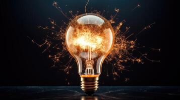 AI generated Bursting lightbulb with a glowing idea shining brightly. Ai Generated. photo