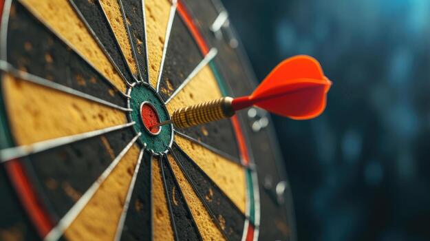 AI generated Dart targeting the goal center, a metaphor for setting and achieving business objectives with precision, Ai Generated. photo
