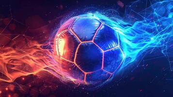 AI generated glossy design featuring football and soccer. Dynamic visual appeal, Ai Generated. photo