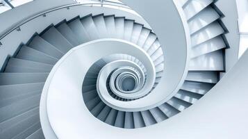 AI generated Top view of a spiral staircase in a building. Architectural elegance from above, Ai Generated. photo