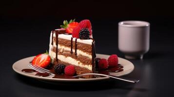 AI generated Real shot captures the essence of a delectable cake and its inviting slices. Ai Generated photo