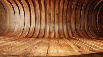 AI generated gracefully curved wooden backdrop. Ai Generated. photo