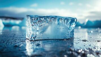 AI generated Close-up of a block of ice, showcasing its texture and clarity on the surface. Ai Generated. photo