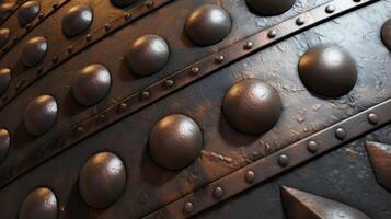 AI generated Robust steel plate adorned with rivets for industrial durability. Ai Generated photo