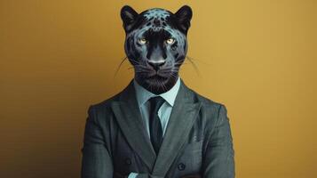 AI generated Elegant suit enhances black panther's charisma. Ai Generated photo