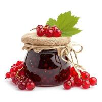 AI generated A jar of homemade redcurrant jam with fresh redcurrants, isolated on a white background. Ai Generated photo