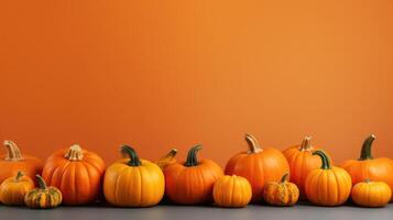 AI generated Collection of pumpkins creating a banner for autumn seasonal holidays background. Ai Generated photo