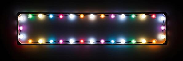 AI generated Vibrant frame of multicolored LED bulbs against a sleek black backdrop, illuminating creativity. Ai Generated. photo