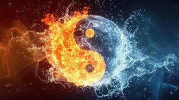 ai generado yin y yang simbolizado como fuego y agua antecedentes. armonioso equilibrar representado, ai generado. foto