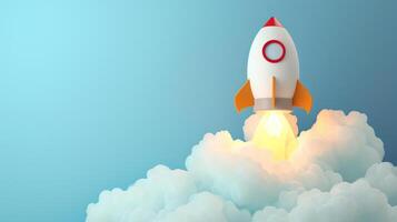 AI generated Idea light bulb launches into the sky, symbolizing attention-grabbing announcements. Ai Generated photo