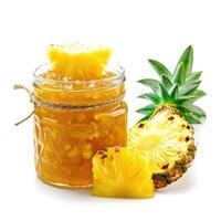 AI generated A jar of homemade pineapple jam with fresh pineapple, isolated on a white background. Ai Generated. photo