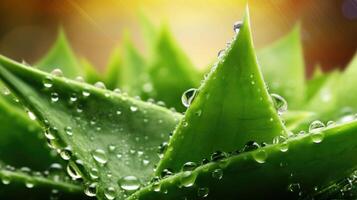 AI generated Aloe vera adorned with water drops takes center stage in a breathtaking natural setting, Ai Generated. photo