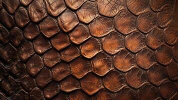 ai generado terroso marrón cuero texturizado con el exótico encanto de reptil patrones, ai generado. foto