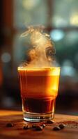 AI generated Glass half-filled with aromatic coffee, Ai Generated. photo