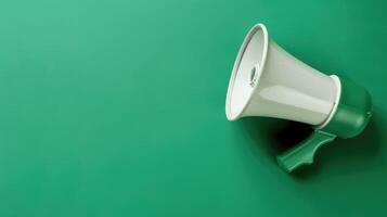 AI generated Paper cup megaphone representing Refer a Friend on a green background with copy space. Ai Generated photo