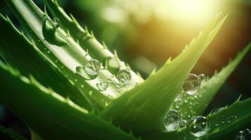 AI generated Aloe vera adorned with water drops takes center stage in a breathtaking natural setting, Ai Generated. photo